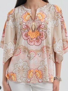 Chico’s Dolman Sleeve Blouse Featuring Floral Print XL 16
